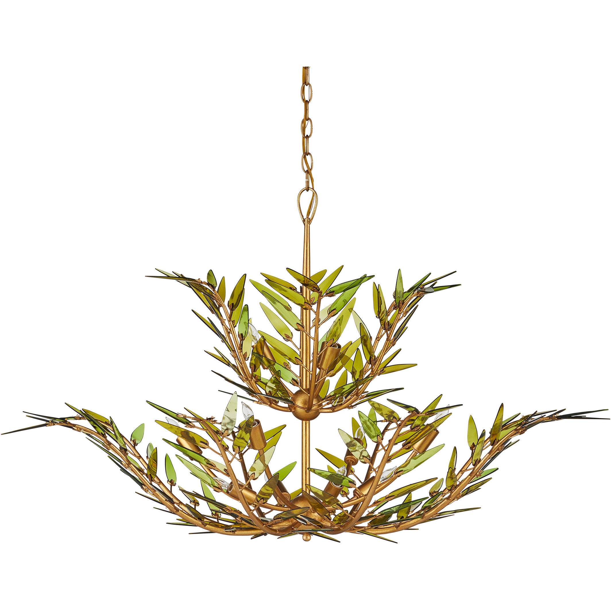 Babylon 11 Light 47 inch Green/Contemporary Gold Leaf/Contemporary Gold Two-Tier Chandelier Ceiling Light