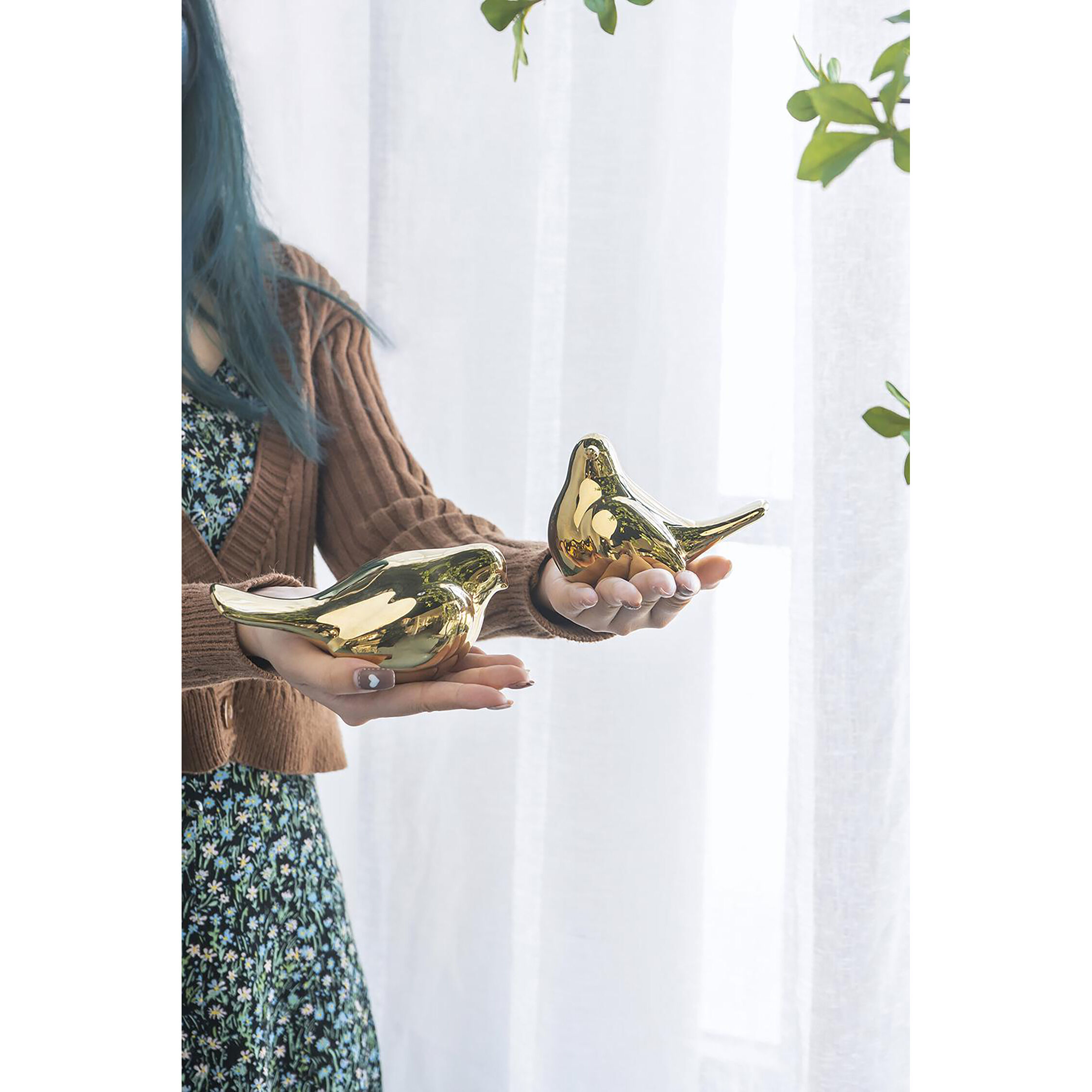 Chirp Bird Gold Table Decor, Set of 2