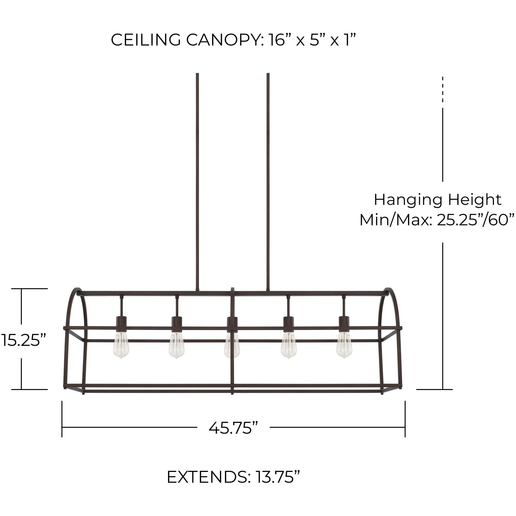 Elijah 5 Light 45.75 inch Bronze Island Ceiling Light