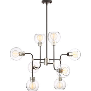 Pierre 8 Light 34 inch Polished Nickel and Matte Black with Glass Chandelier Ceiling Light