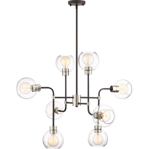 Pierre 8 Light 34 inch Polished Nickel and Matte Black with Glass Chandelier Ceiling Light