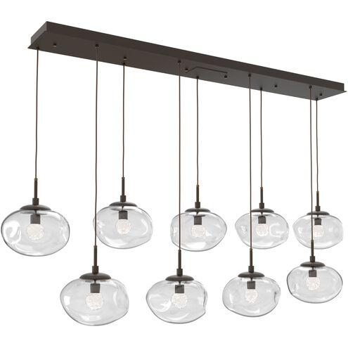 Nova LED LED Flat Bronze Linear Pendant Ceiling Light in 2700K LED, Floret Inner - Clear Outer, Multi-Port