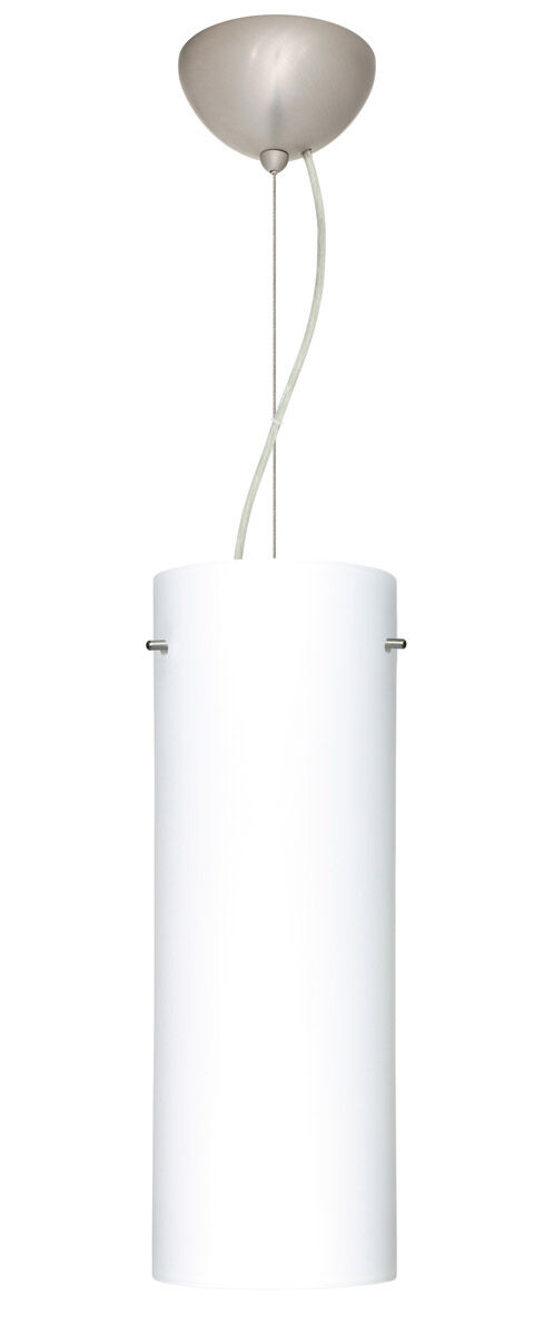 Tondo 1 Light Satin Nickel Pendant Ceiling Light in Opal Matte Glass, Incandescent