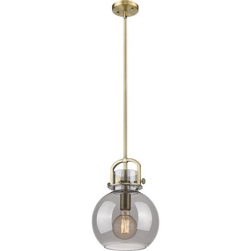 Newton Sphere 1 Light 10 inch Brushed Brass Mini Pendant Ceiling Light in Light Smoke Glass