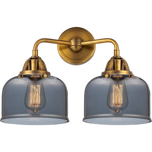 Nouveau 2 Large Bell LED 16 inch Brushed Brass Bath Vanity Light Wall Light in Plated Smoke Glass