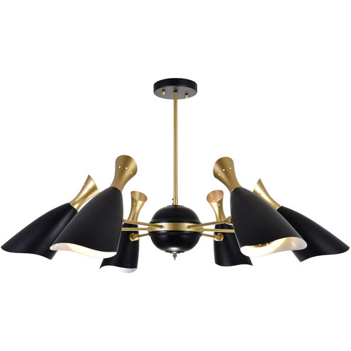 Rolin 12 Light 43 inch Matte Black and Satin Gold Down Chandelier Ceiling Light