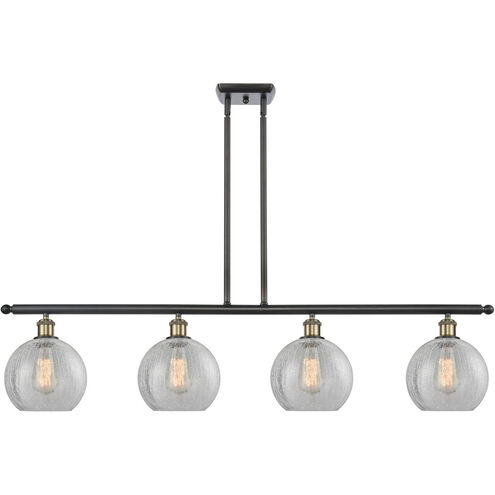 Ballston Athens LED 48 inch Black Antique Brass Island Light Ceiling Light in Clear Crackle Glass, Ballston