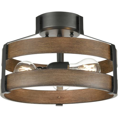 Fort Garry 3 Light Graphite and Ironwood on Metal Semi-flush Mount Ceiling Light