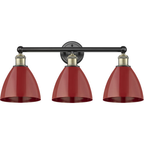 Plymouth Dome 3 Light 25.5 inch Black Antique Brass Bath Vanity Light Wall Light in Red, Cone