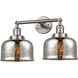 Franklin Restoration Large Bell 2 Light 8 inch Brushed Satin Nickel Bath Vanity Light Wall Light in Silver Plated Mercury Glass, Franklin Restoration