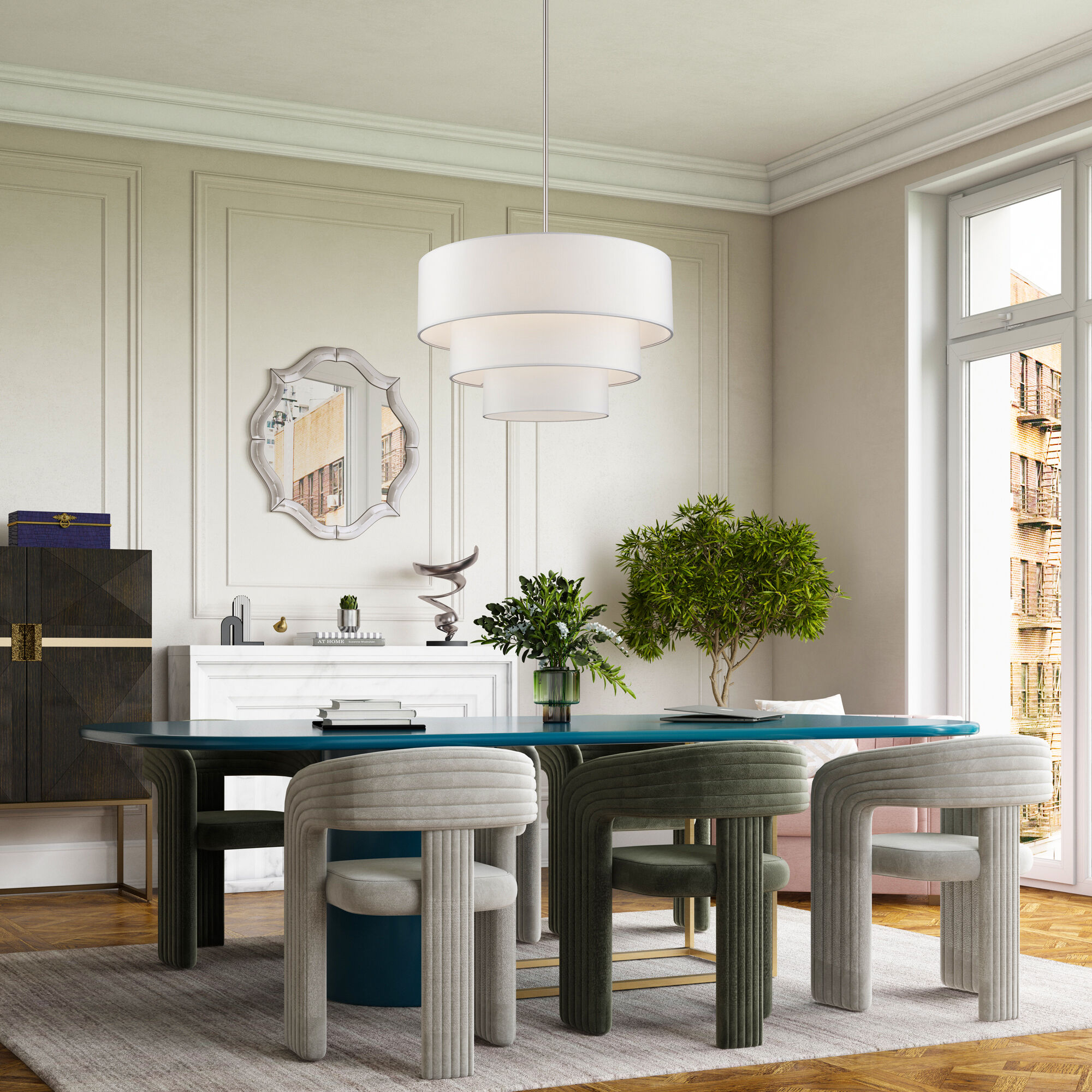 Manorwood 5 Light 28 inch Brushed Nickel Pendant Chandelier Ceiling Light