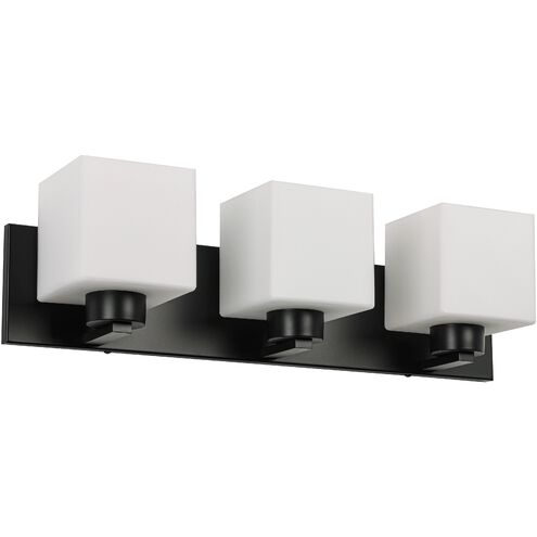 Veda 3 Light 22.75 inch Matte Black Vanity Light Wall Light in White Opal