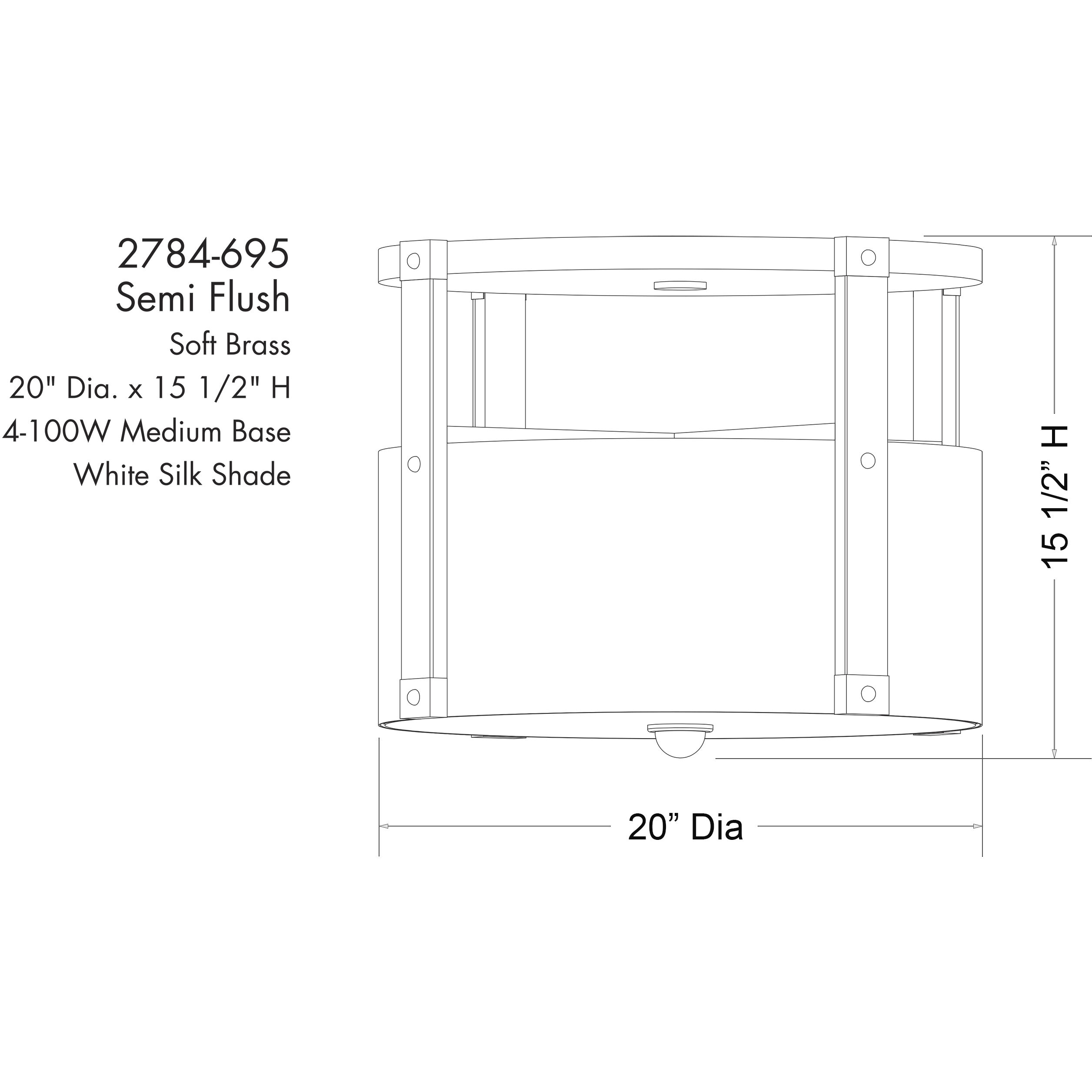 Chelsea 4 Light 20 inch Soft Brass Semi Flush Ceiling Light