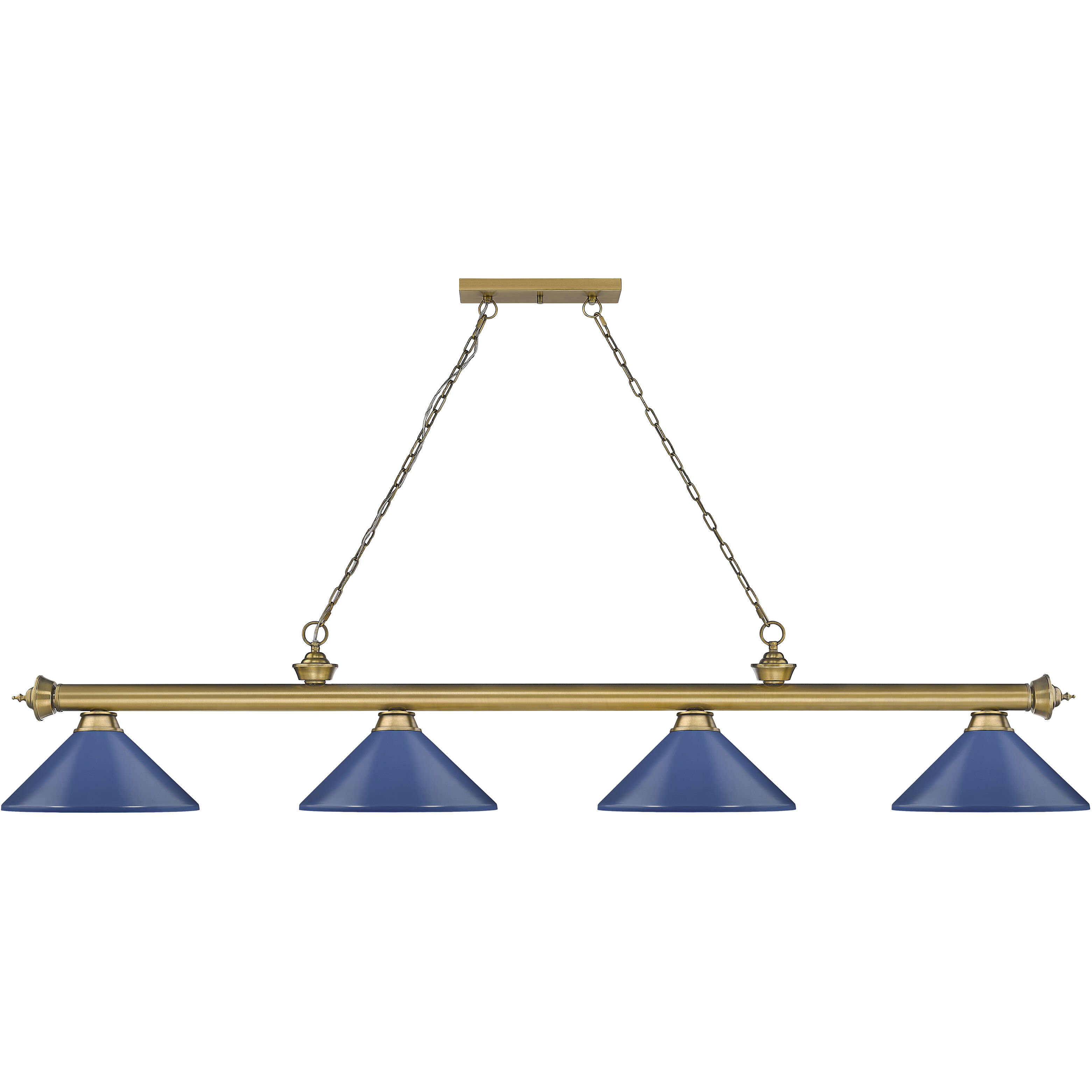Cordon 4 Light 81.75 inch Rubbed Brass Billiard Ceiling Light in Navy Blue Steel