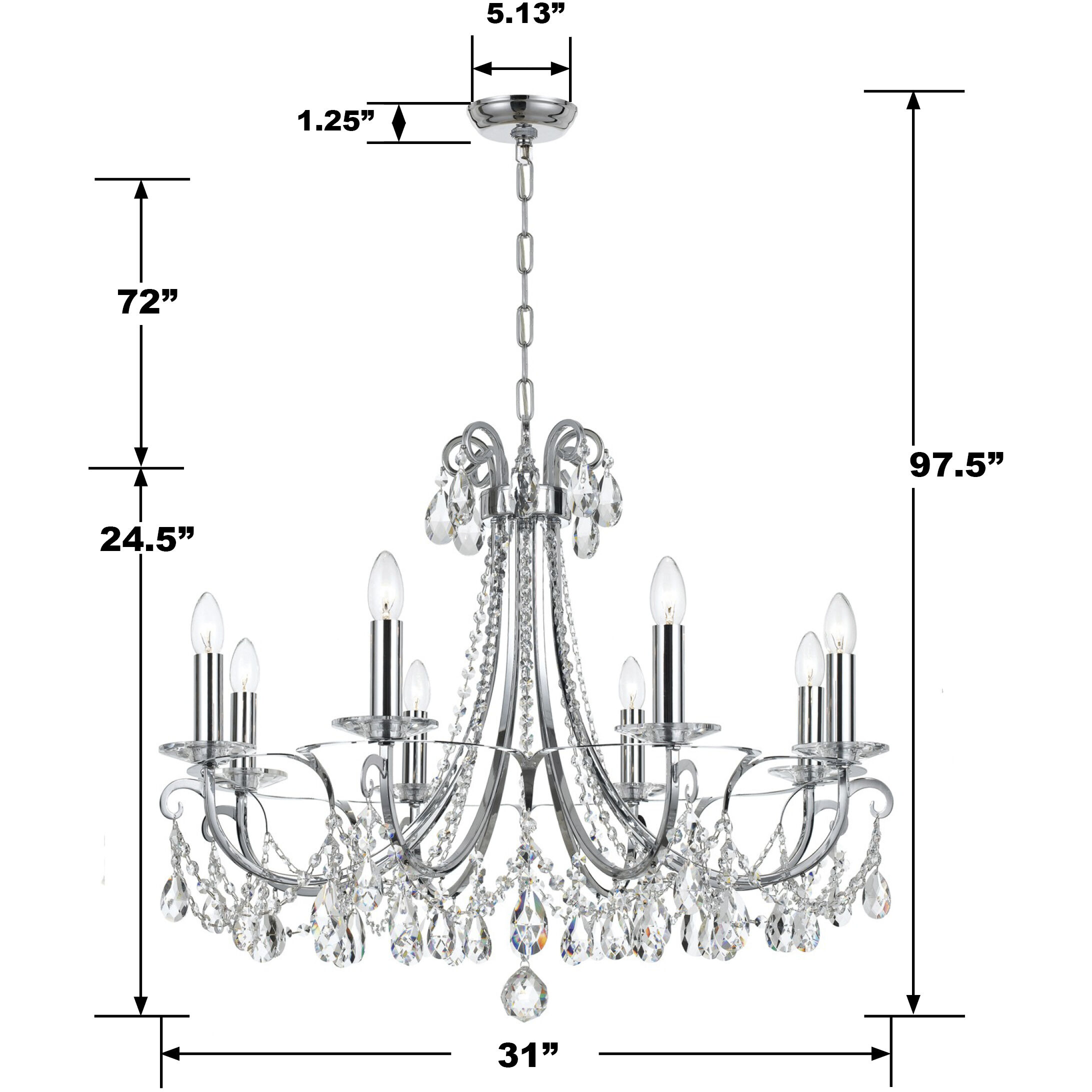 Othello 8 Light 31 inch Polished Chrome Chandelier Ceiling Light in Clear Hand Cut