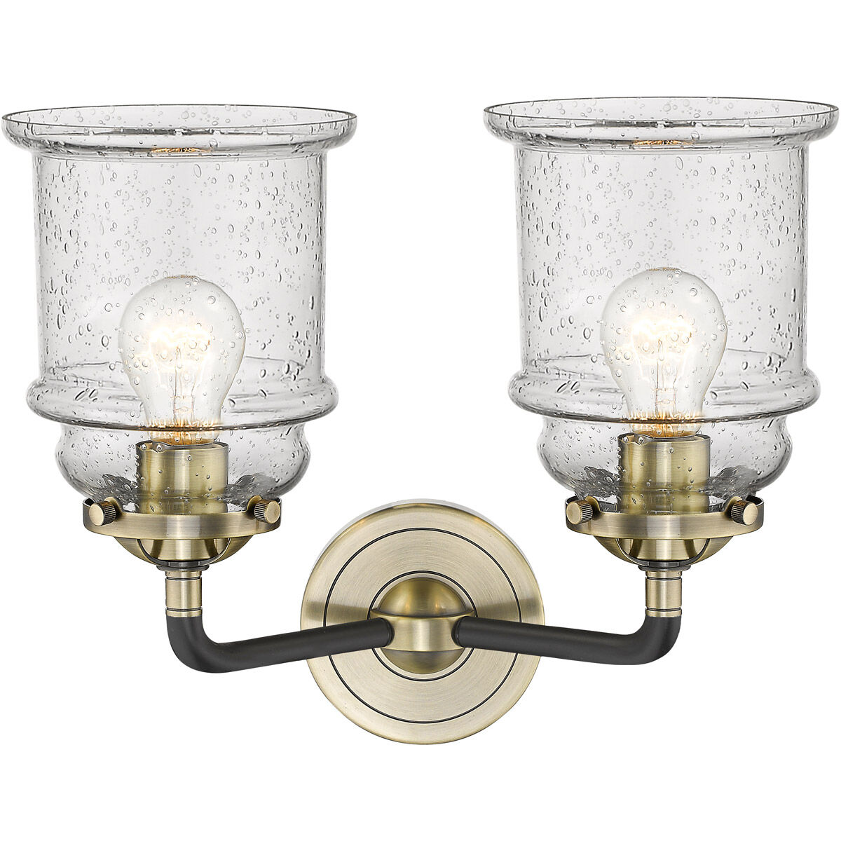 Nouveau Canton 2 Light 14 inch Black Antique Brass Bath Vanity Light Wall Light in Seedy Glass, Nouveau