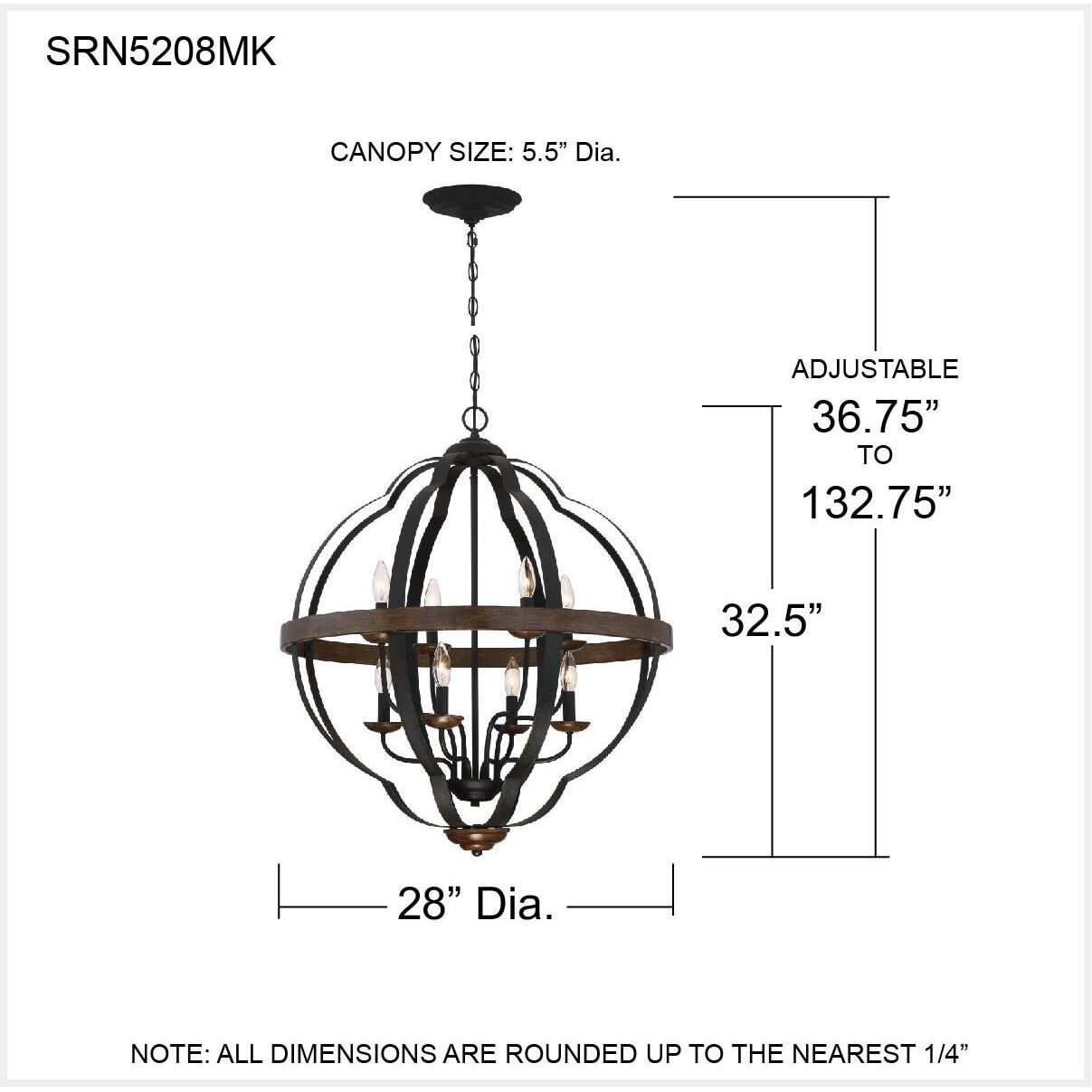 Siren 8 Light 28 inch Marcado Black Foyer Pendant Ceiling Light