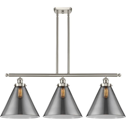 Ballston X-Large Cone LED 36 inch Brushed Satin Nickel Island Light Ceiling Light in Plated Smoke Glass
