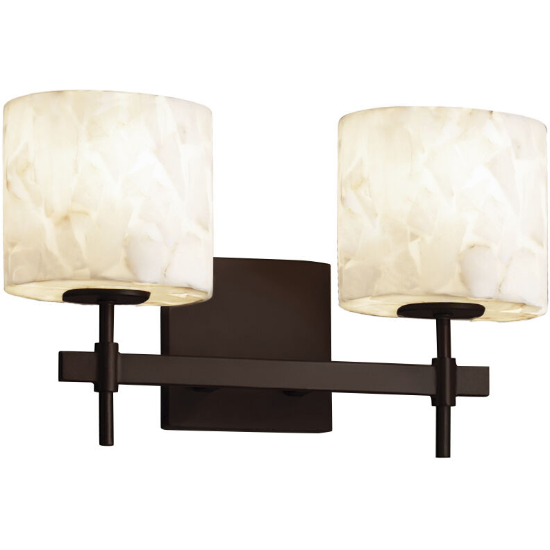 Alabaster Rocks 2 Light 13 inch Brushed Nickel Vanity Light Wall Light in Cylinder with Flat Rim, Incandescent