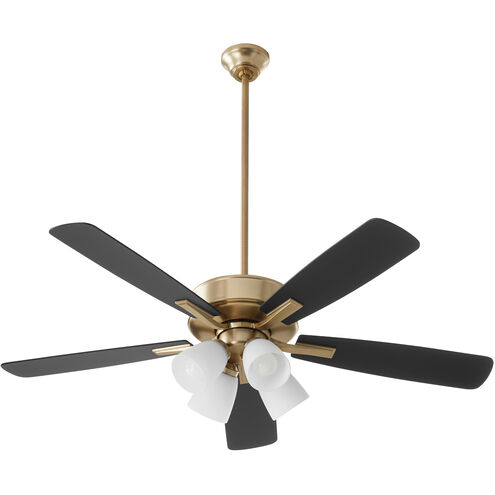 Ovation 52 inch Aged Brass with Matte Black/Walnut Blades Ceiling Fan in 4 Light Satin Opal Glass Shades