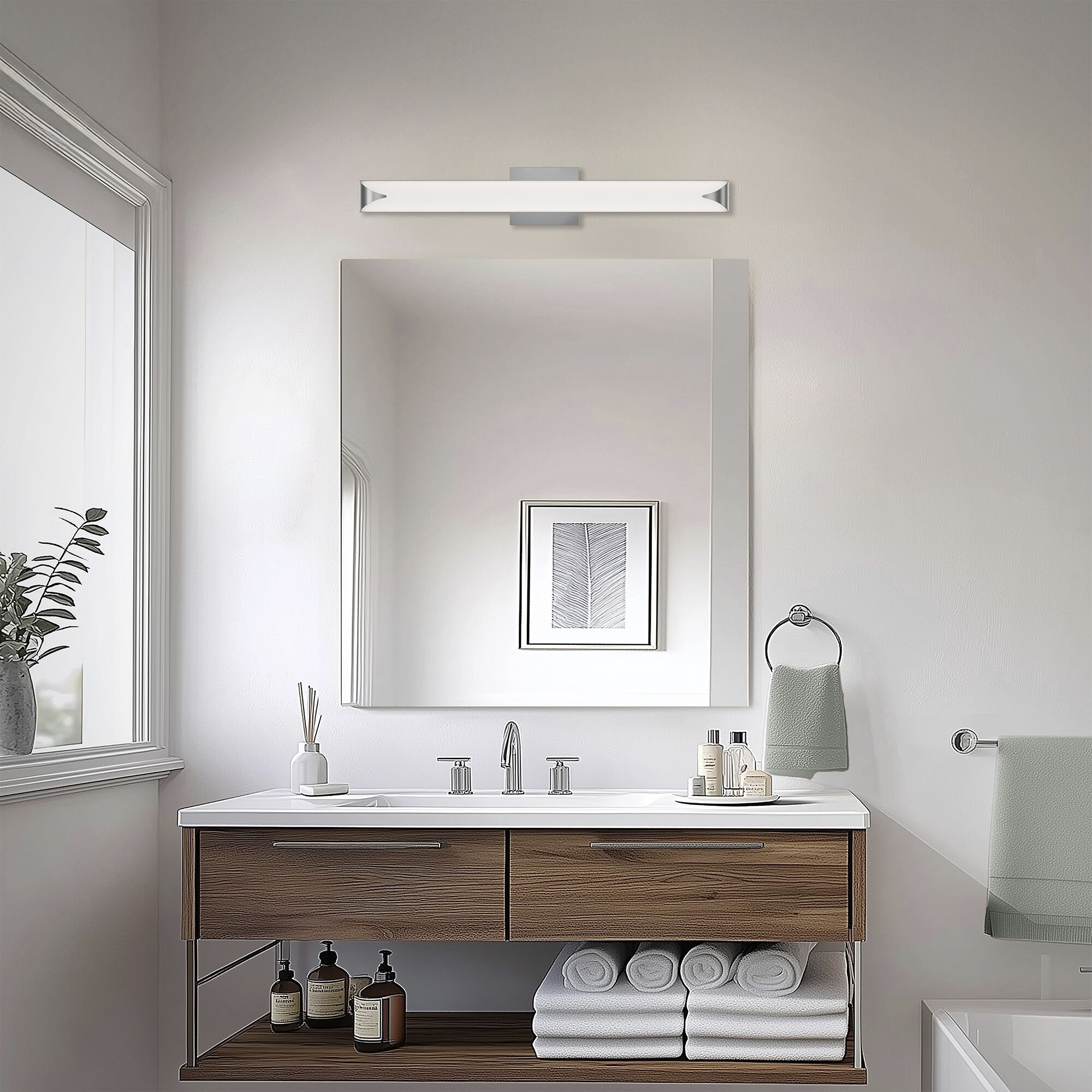Straitaway LED 32 inch Brushed Nickel Bath Vanity & Wall Light in 2700K, dweLED