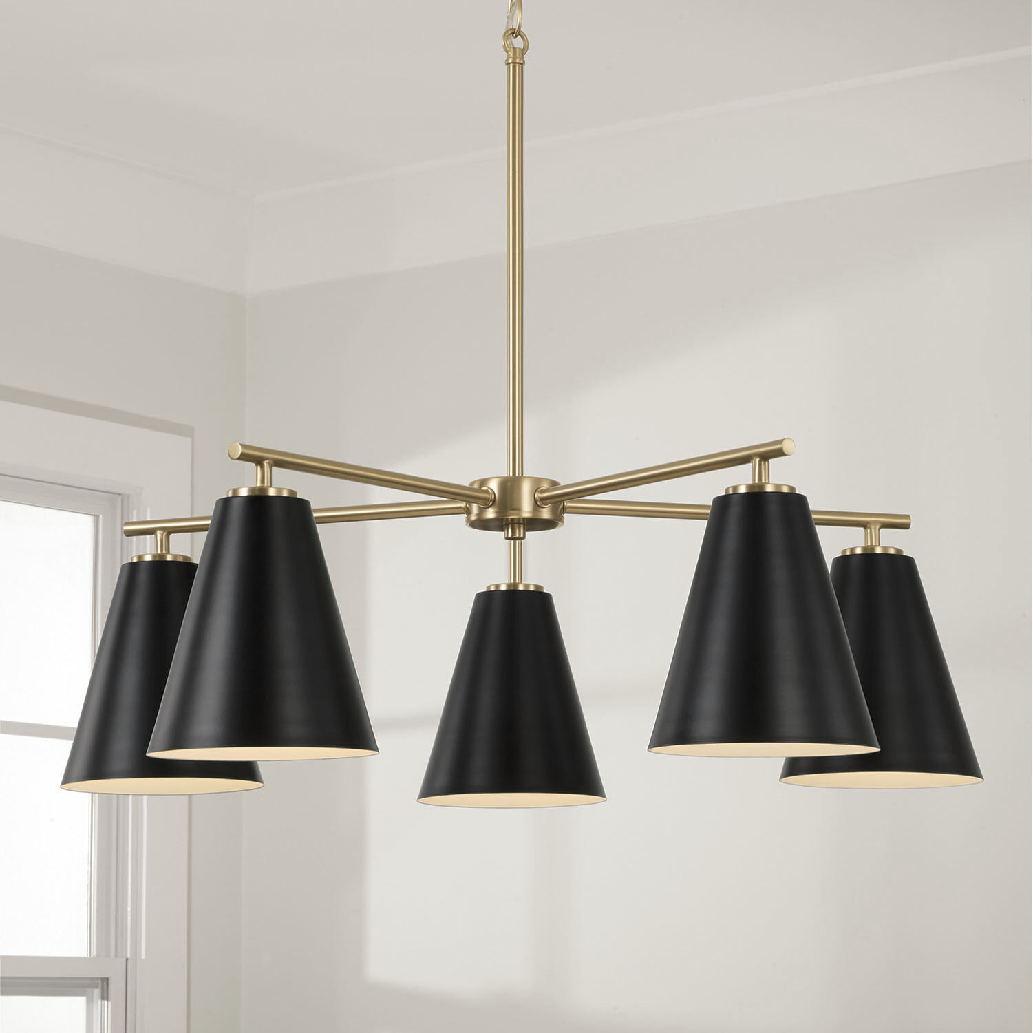 Charlie 5 Light 28 inch Matte Brass Chandelier Ceiling Light in Matte Black with White Interior