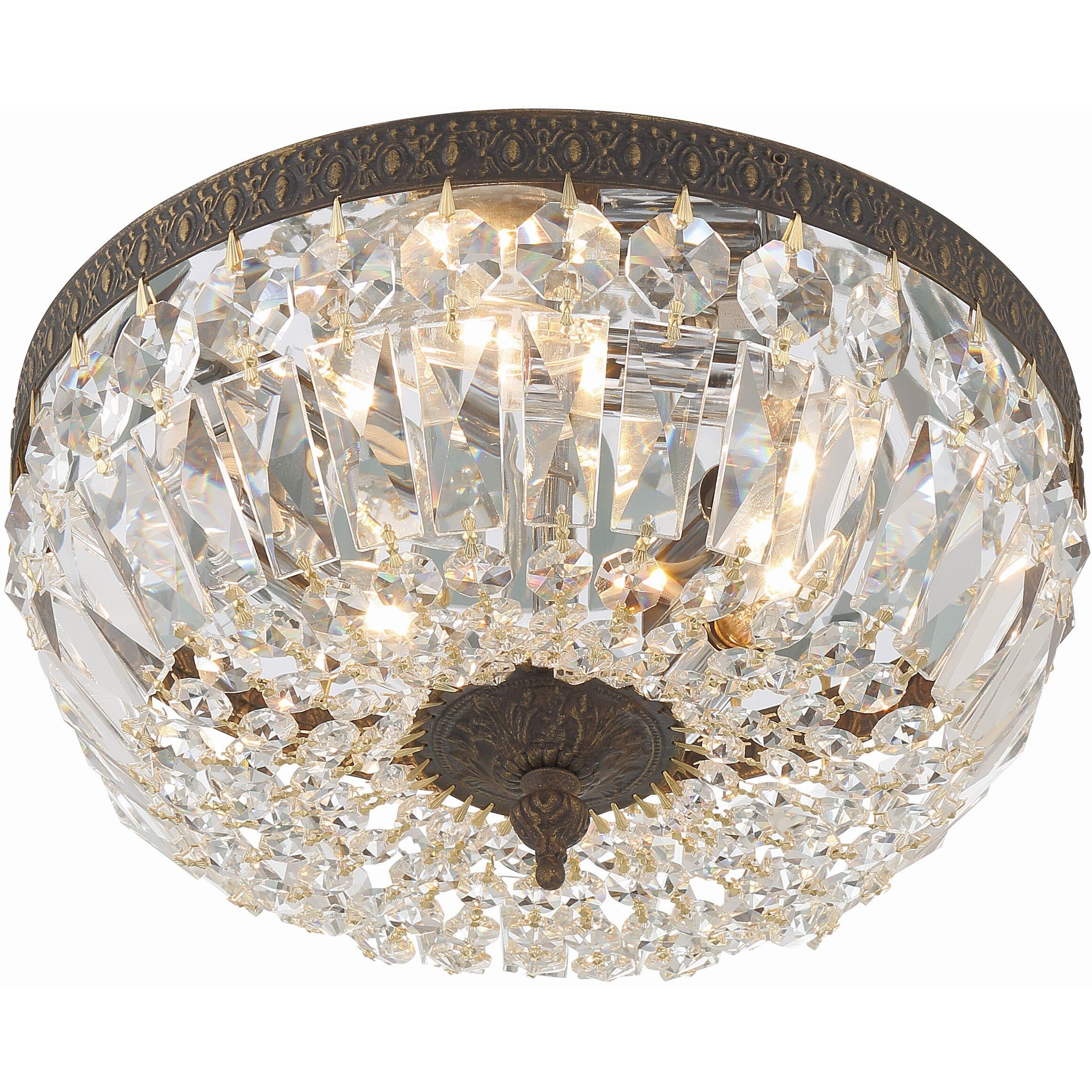 Waltham 3 Light 12 inch English Bronze Flush Ceiling Light in Clear Italian