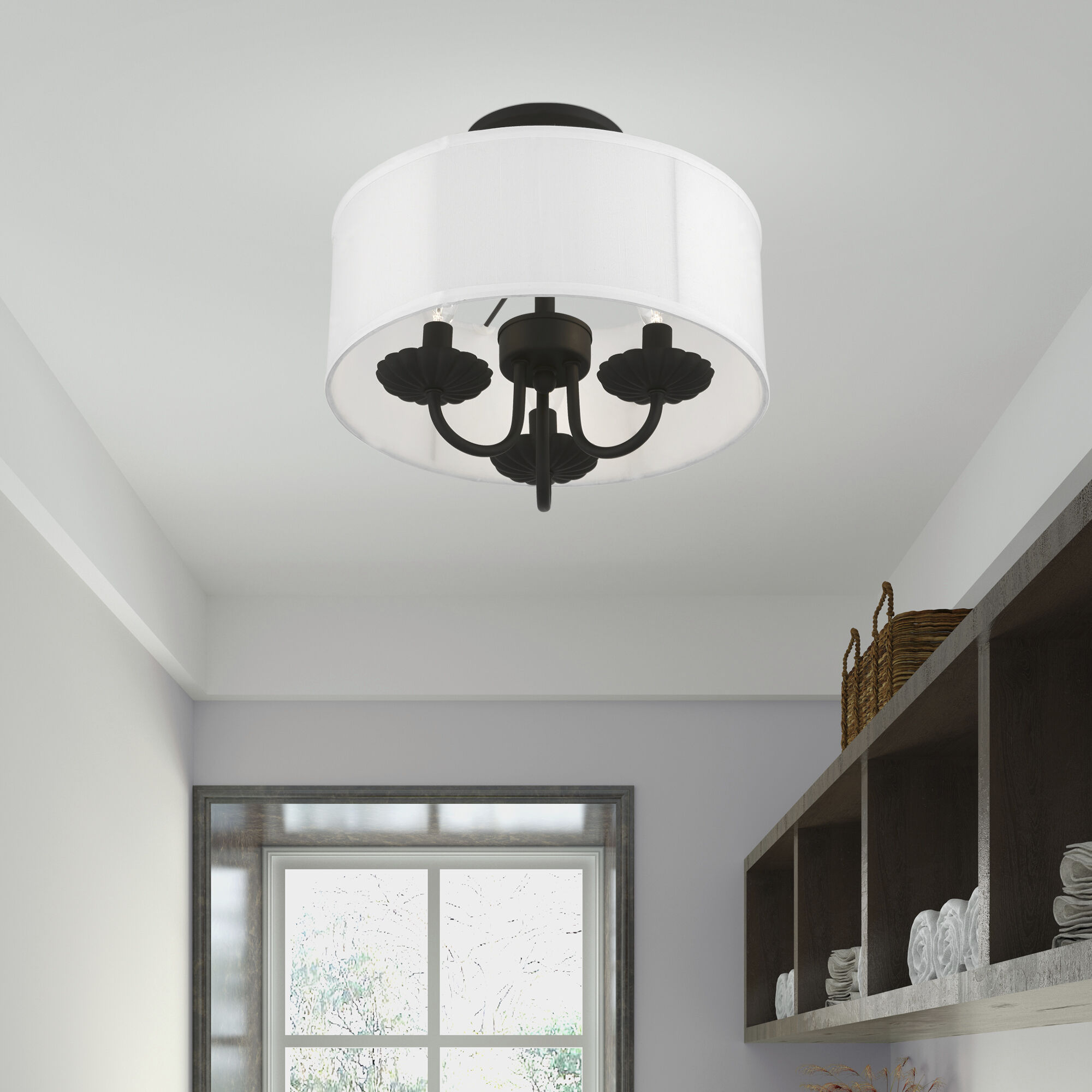 Brookdale 3 Light 13 inch Black Semi-Flush Mount Ceiling Light