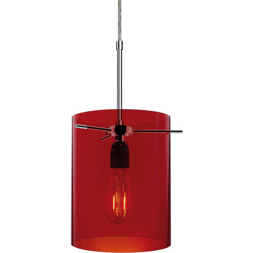 London 1 Light 4 inch Chrome Large Pendant Ceiling Light in Chrome/Black, Red Glass