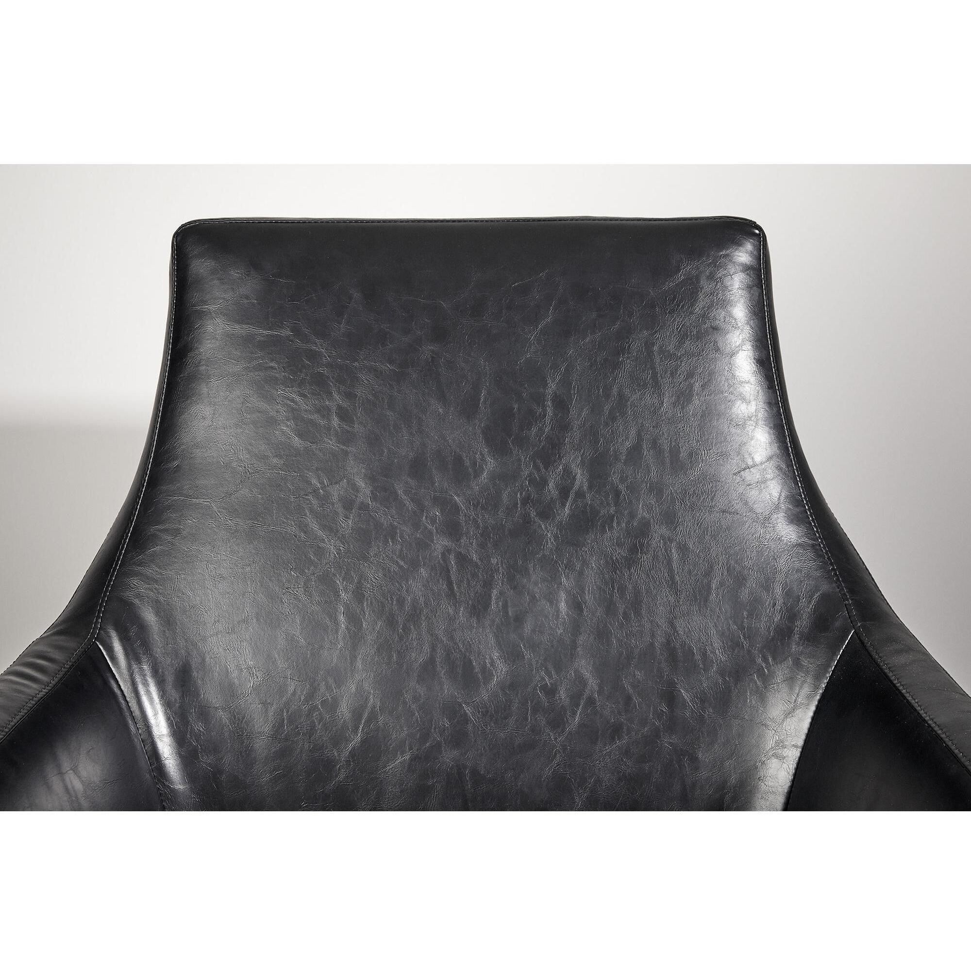 Kendrick Black Distressed PU Leather and Brushed Steel Accent Chair 