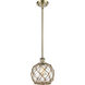 Ballston Farmhouse Rope LED 8 inch Antique Brass Pendant Ceiling Light in Clear Glass with Brown Rope, Ballston