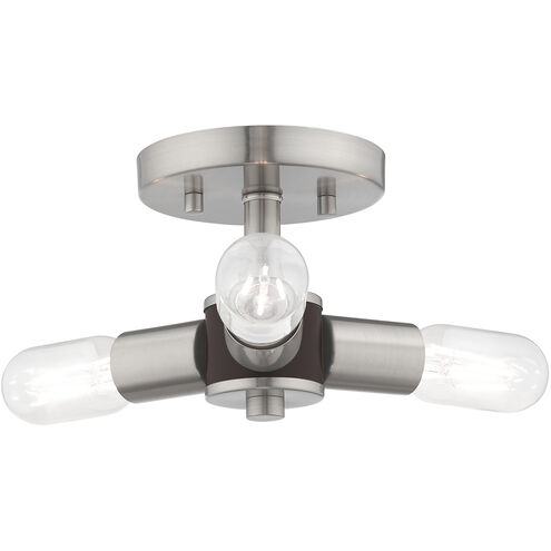 Copenhagen 3 Light 14 inch Brushed Nickel Semi-Flush Mount Ceiling Light