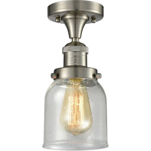 Franklin Restoration Small Bell LED 5 inch Brushed Satin Nickel Semi-Flush Mount Ceiling Light in Seedy Glass, Franklin Restoration