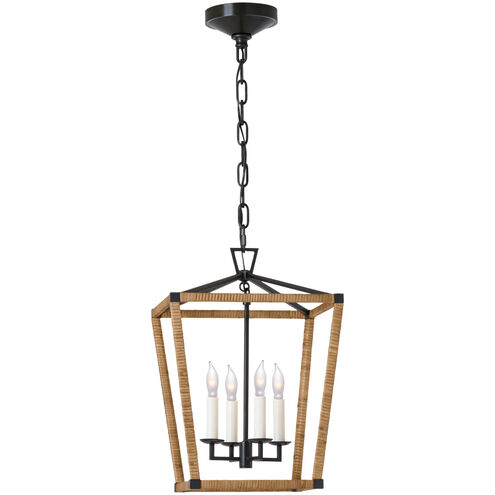 Chapman & Myers Darlana LED 12.5 inch Aged Iron and Natural Rattan Wrapped Lantern Ceiling Light, Small