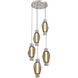 Gem Mandrel LED Metallic Beige Silver Multi Pendant Chandelier Ceiling Light in 3000K LED, Bronze Blown Glass