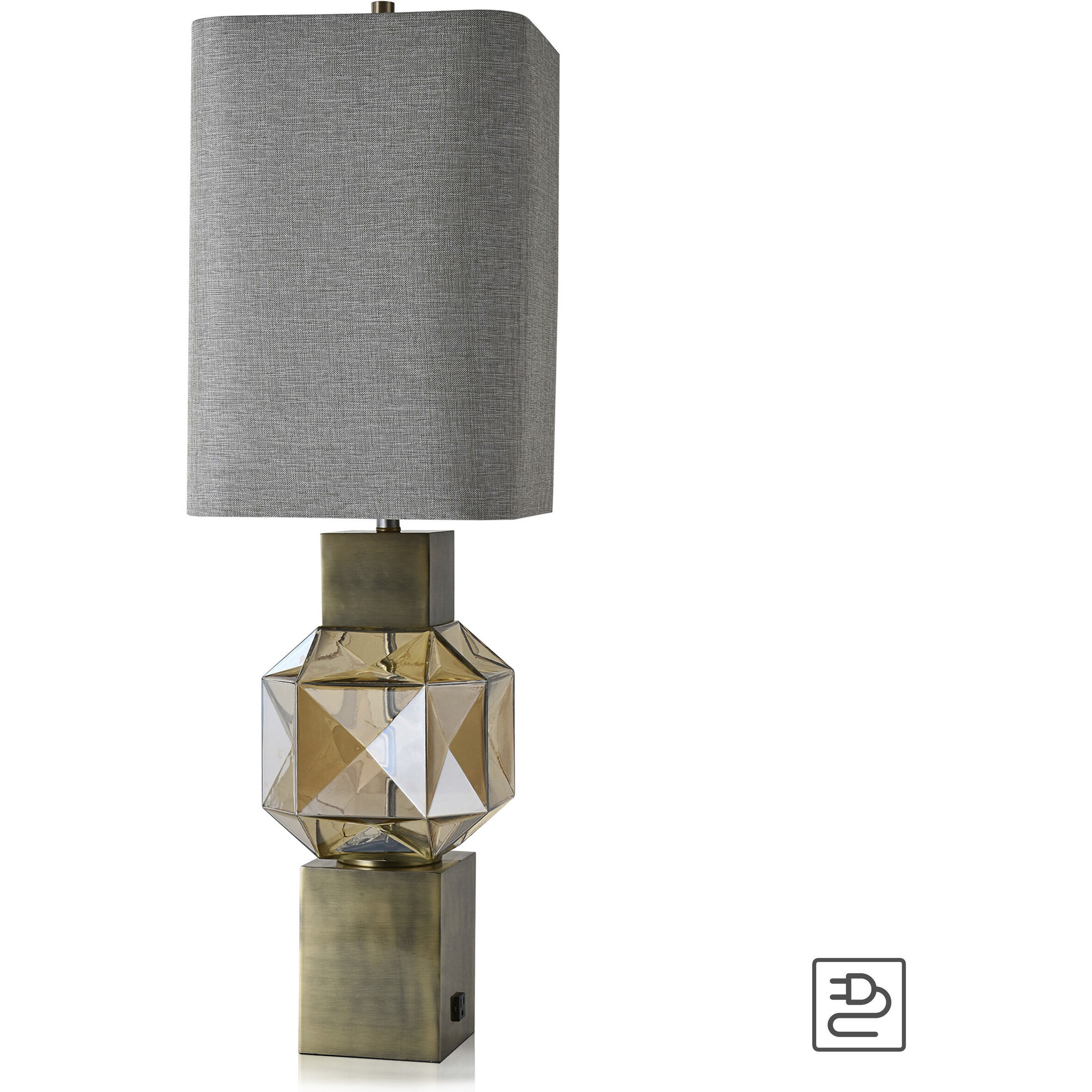 Harp and Finial HFL330255DS Beverly 46 inch 150.00 watt Antique Brass and Amber with Heathered Gray Table Lamp Portable Light