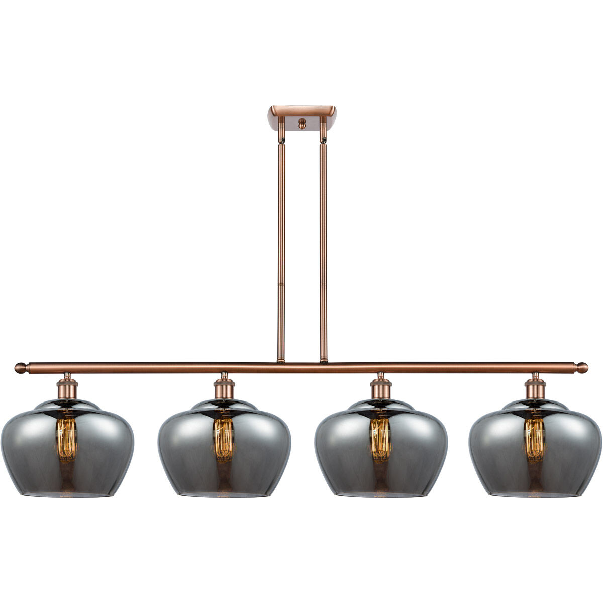 Ballston Large Fenton 4 Light 48 inch Antique Copper Island Light Ceiling Light in Plated Smoke Glass, Ballston