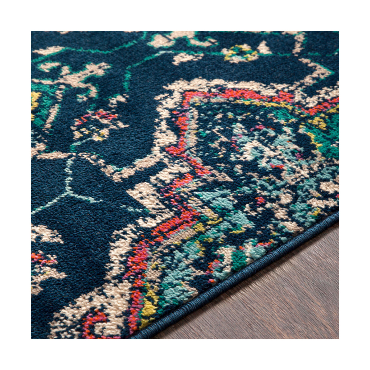 Paramount 35 X 22 inch Dark Blue/Fuschia/Bright Orange/Teal/Lime/Cream Rugs, Rectangle