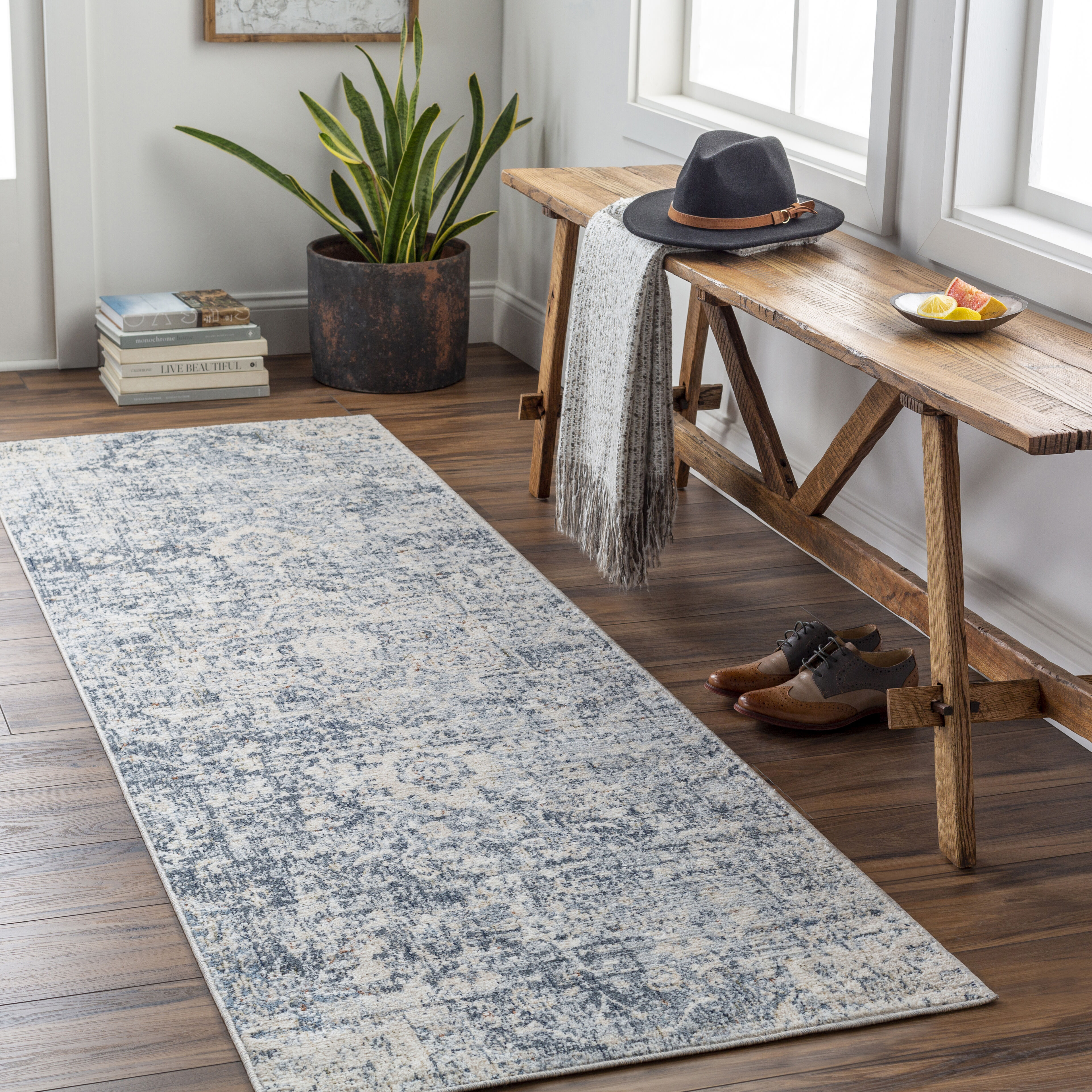 Amore 120 X 30 inch Navy Rug in 2.5 X 10, Runner