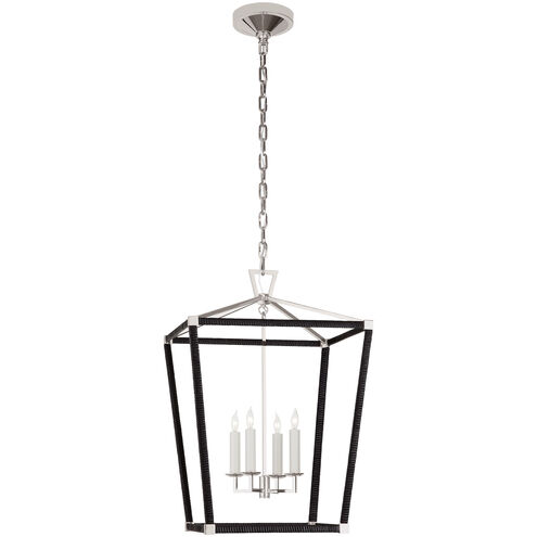 Chapman & Myers Darlana5 LED 17 inch Polished Nickel and Black Rattan Wrapped Lantern Ceiling Light, Medium