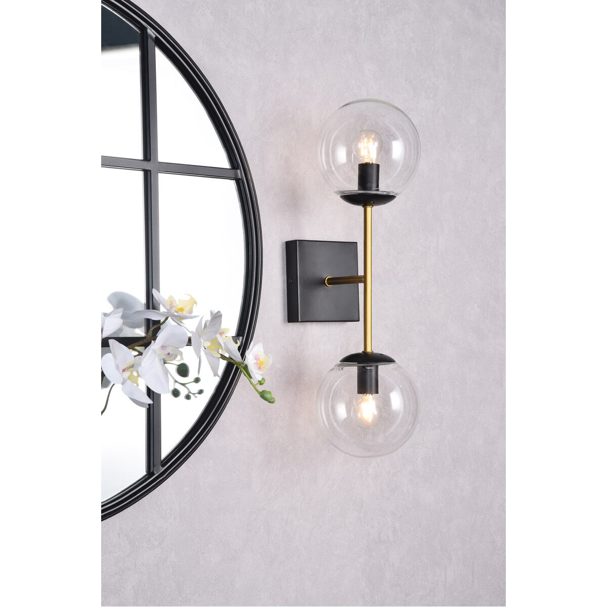 Neri 2 Light 7 inch Black and Brass Bath Sconce Wall Light