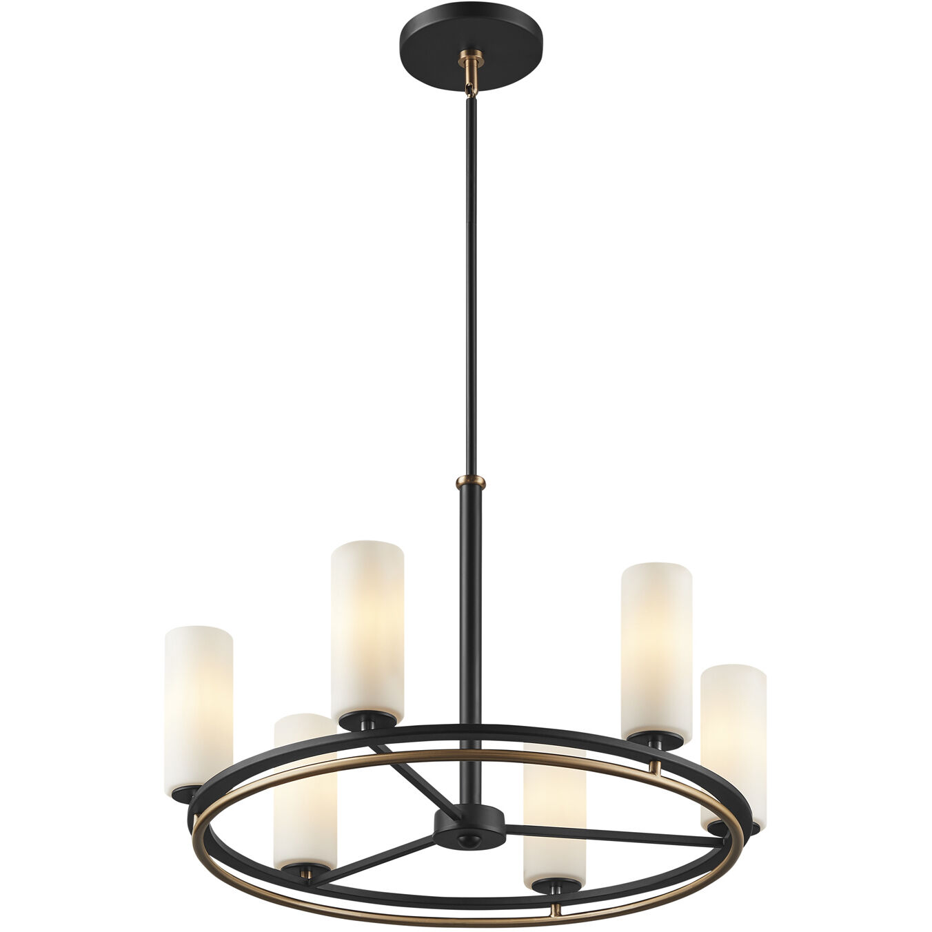 Fusion Collection - Tilburg Family 6 Light 26.5 inch Matte Black and Brass Chandelier Ceiling Light in 26.5" D x 26.5" W x 17" H, EVOLV