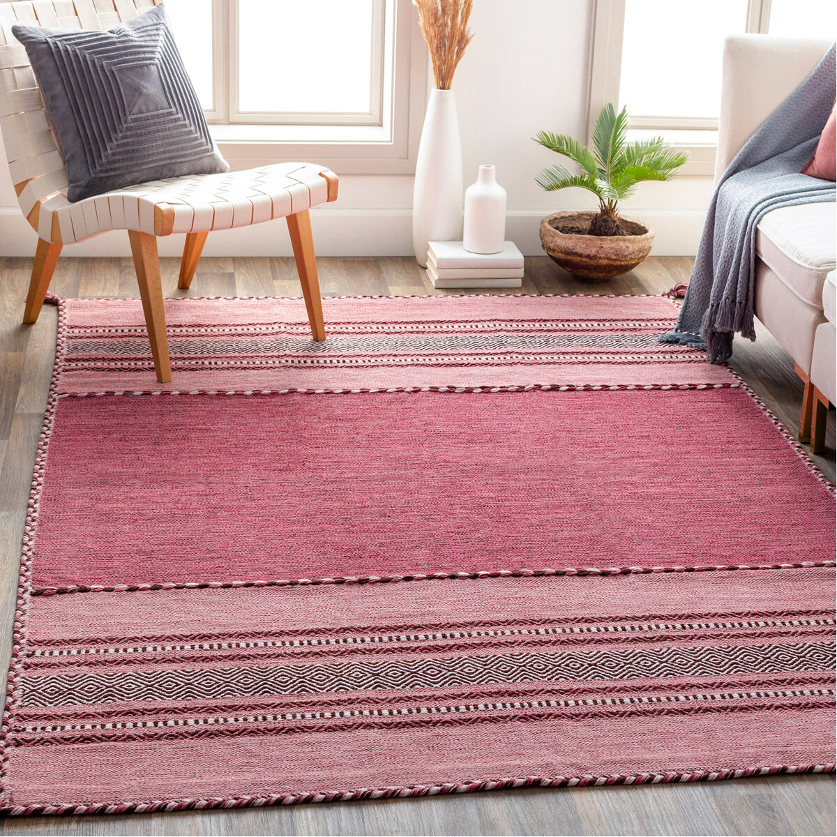 Trenza 120 X 96 inch Pale Pink/Bright Pink/Blush/White/Rose/Dark Brown Rugs, Rectangle