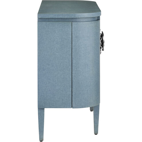 Briallen Lacquered Blue Linen/Natural Oak/Polished Nickel Demi-Lune Cabinet