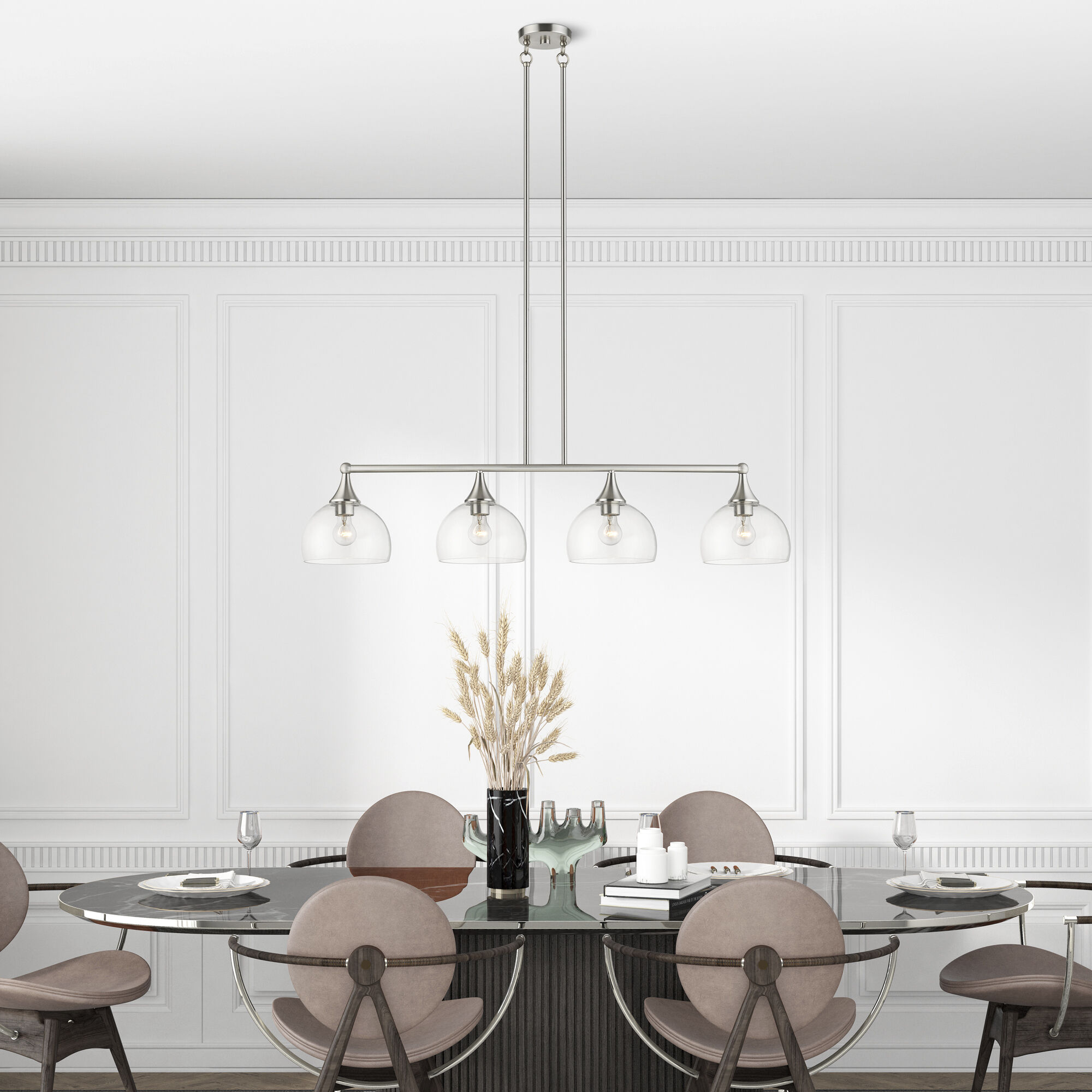 Glendon 4 Light 8.25 inch Brushed Nickel Large Linear Chandelier Ceiling Light