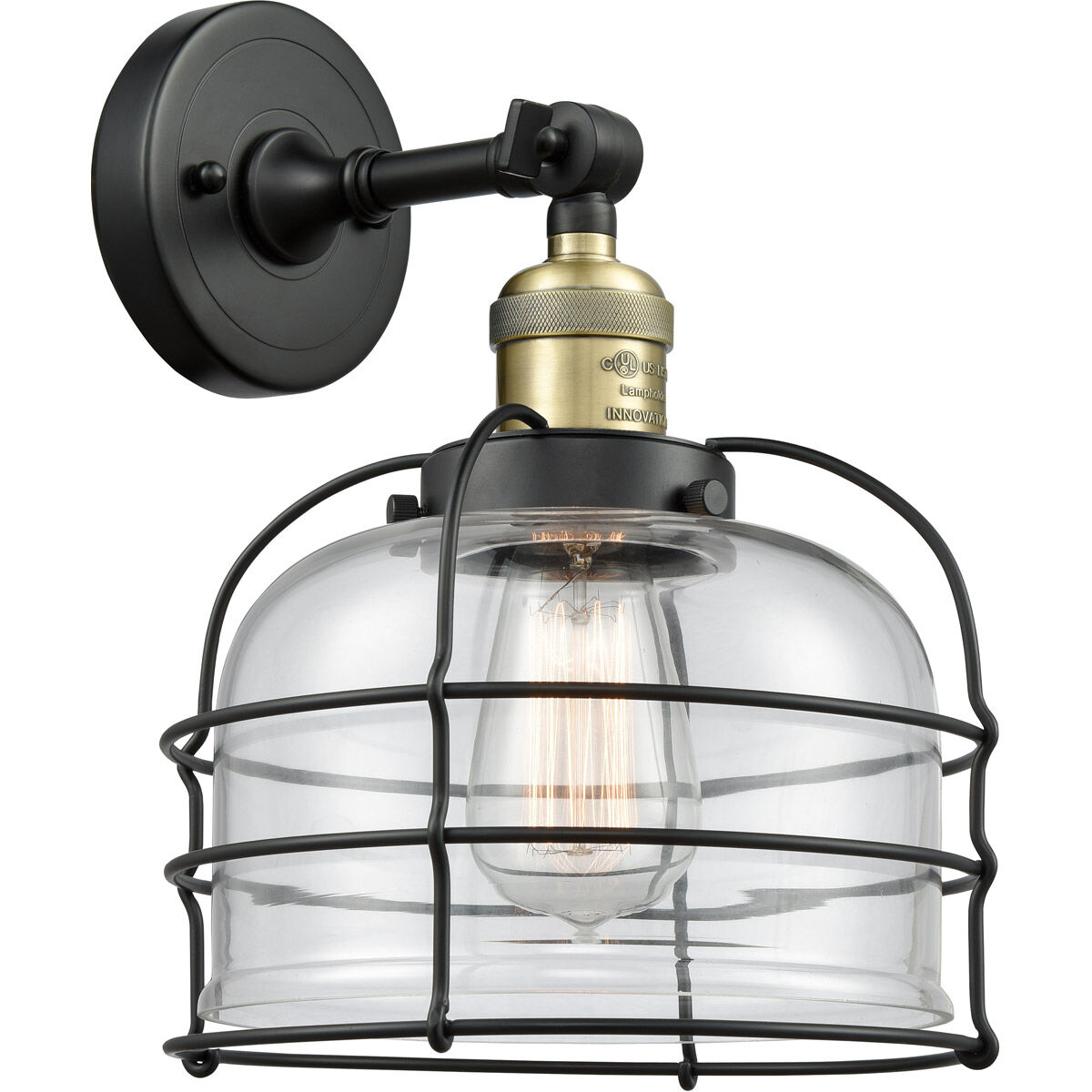 Franklin Restoration Large Bell Cage 1 Light 8 inch Black Antique Brass Semi-Flush Mount Ceiling Light in Clear with Cage, Franklin Restoration