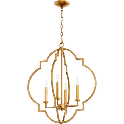 Dublin 4 Light 22 inch Gold Leaf Foyer Pendant Ceiling Light, Quorum Home