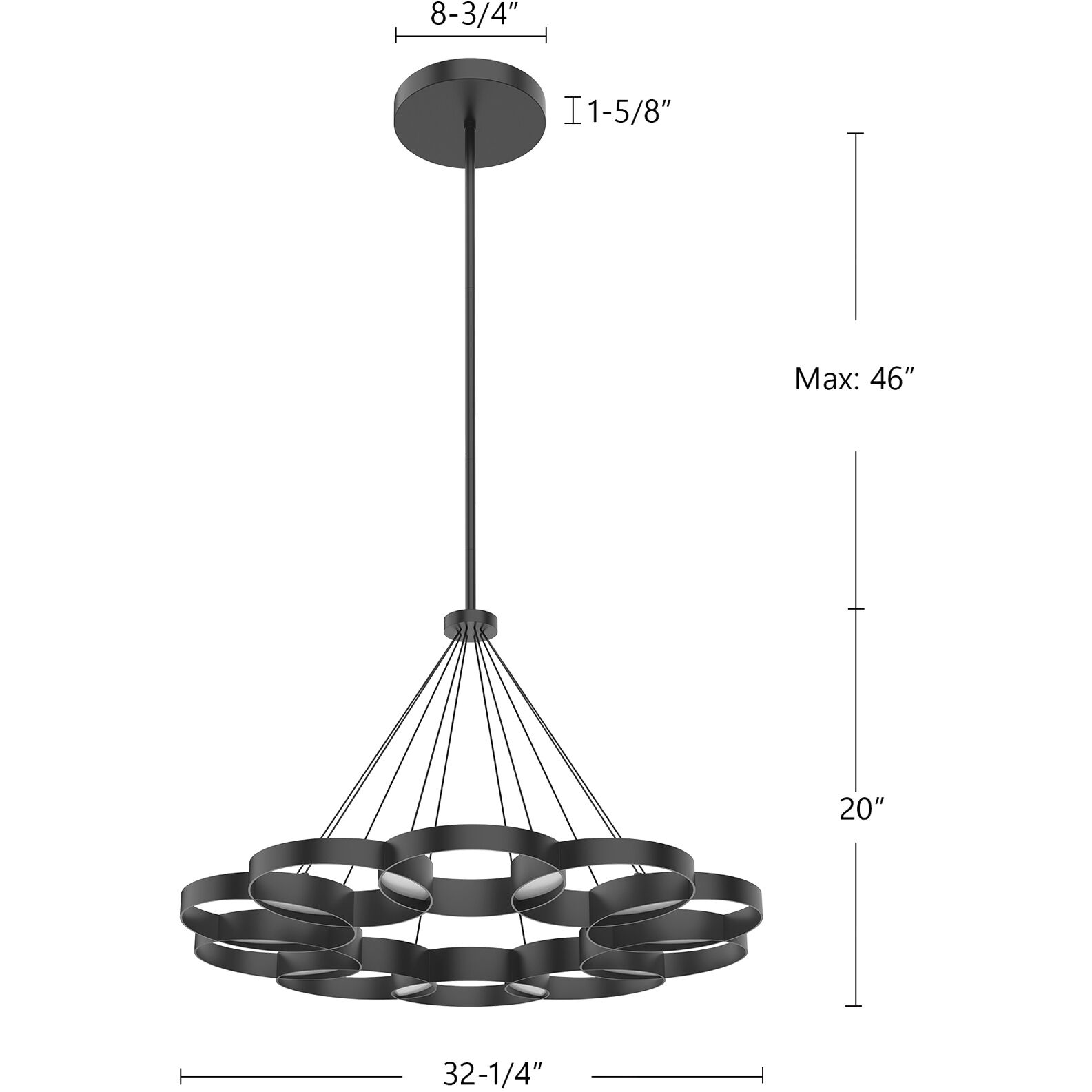 Maestro LED 32.25 inch Black/Gold Chandelier Ceiling Light in Black and Gold