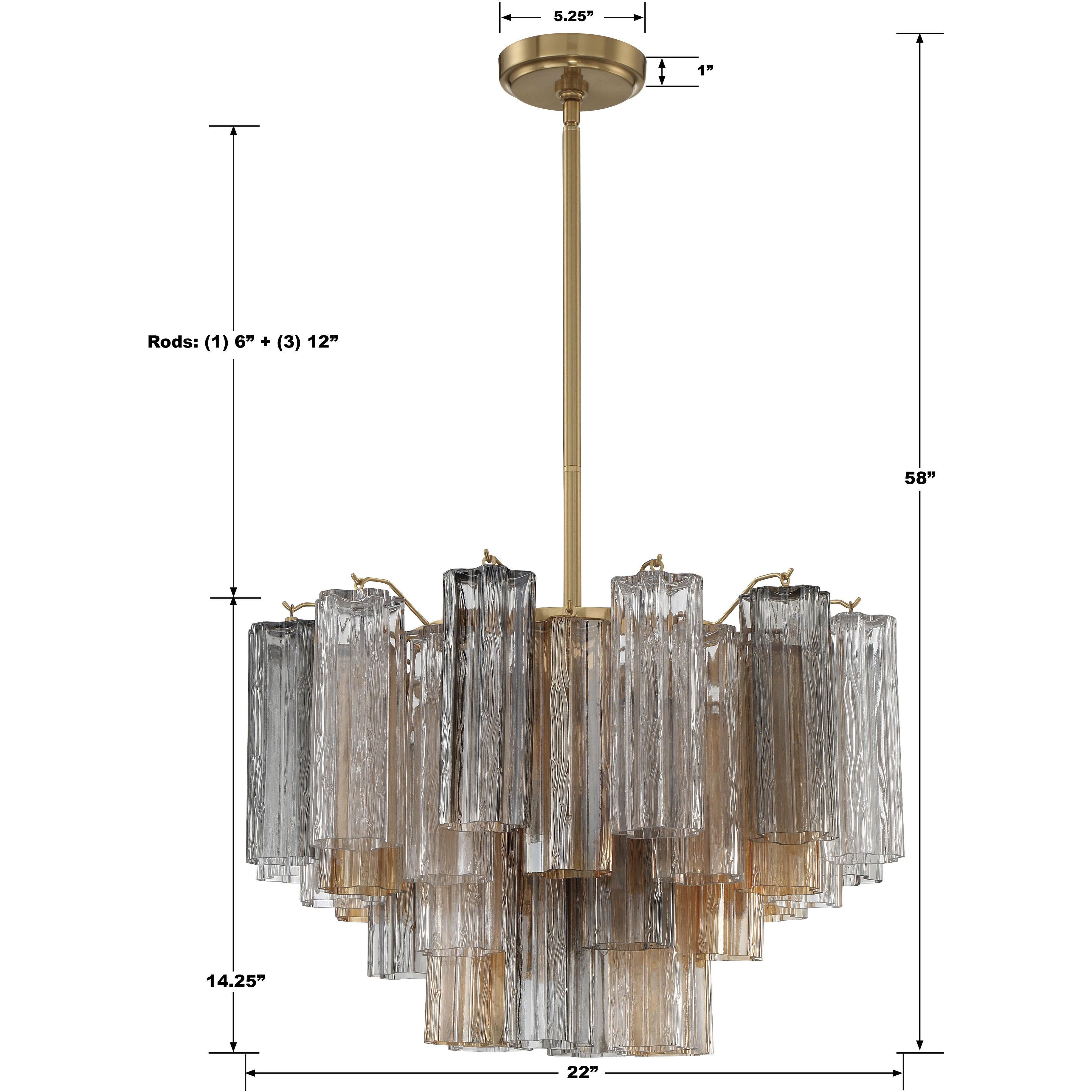 Addis 9 Light 22 inch Aged Brass Chandelier Ceiling Light in Tronchi Glass Autumn