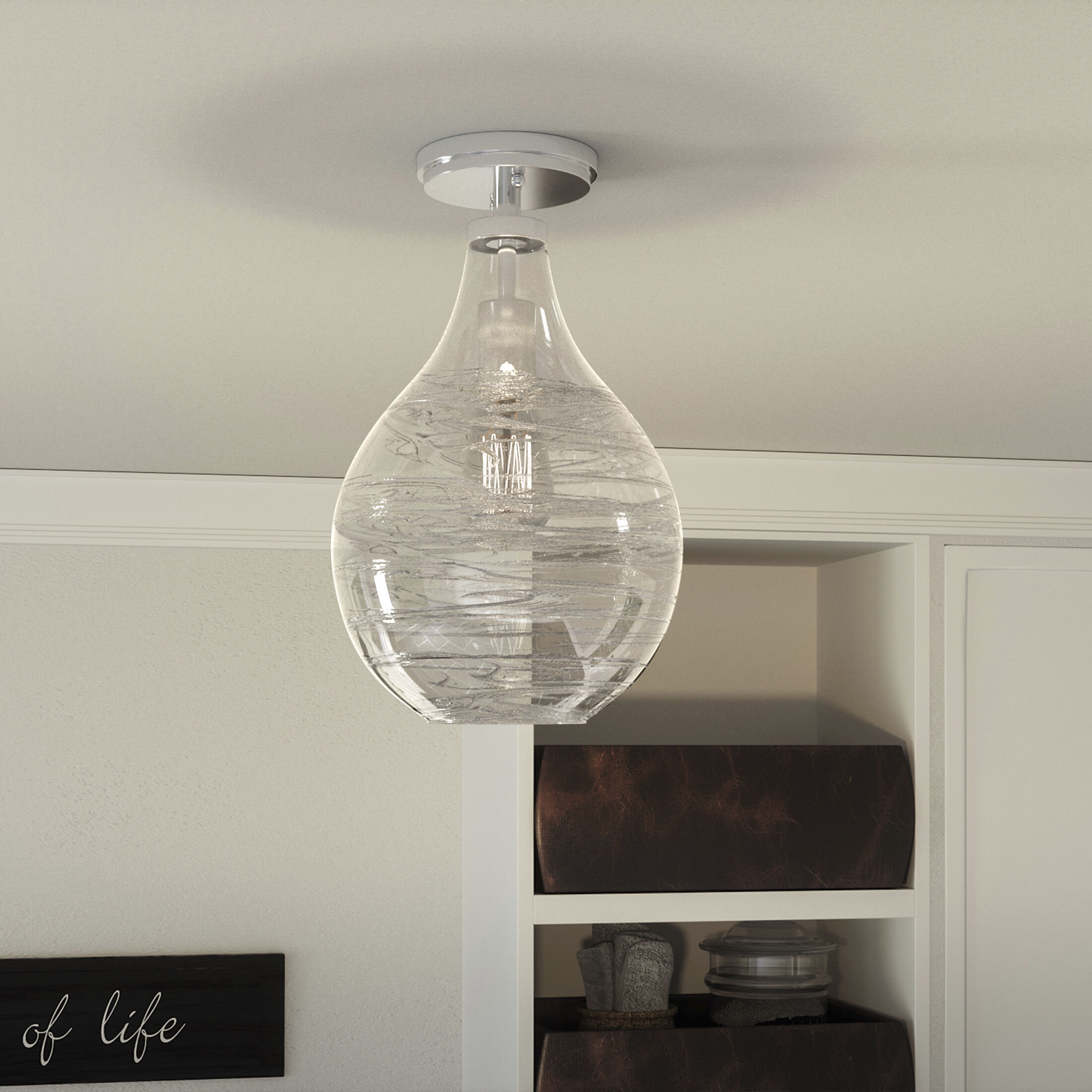 Genie 1 Light 9 inch Polished Chrome Semi-Flush Mount Ceiling Light